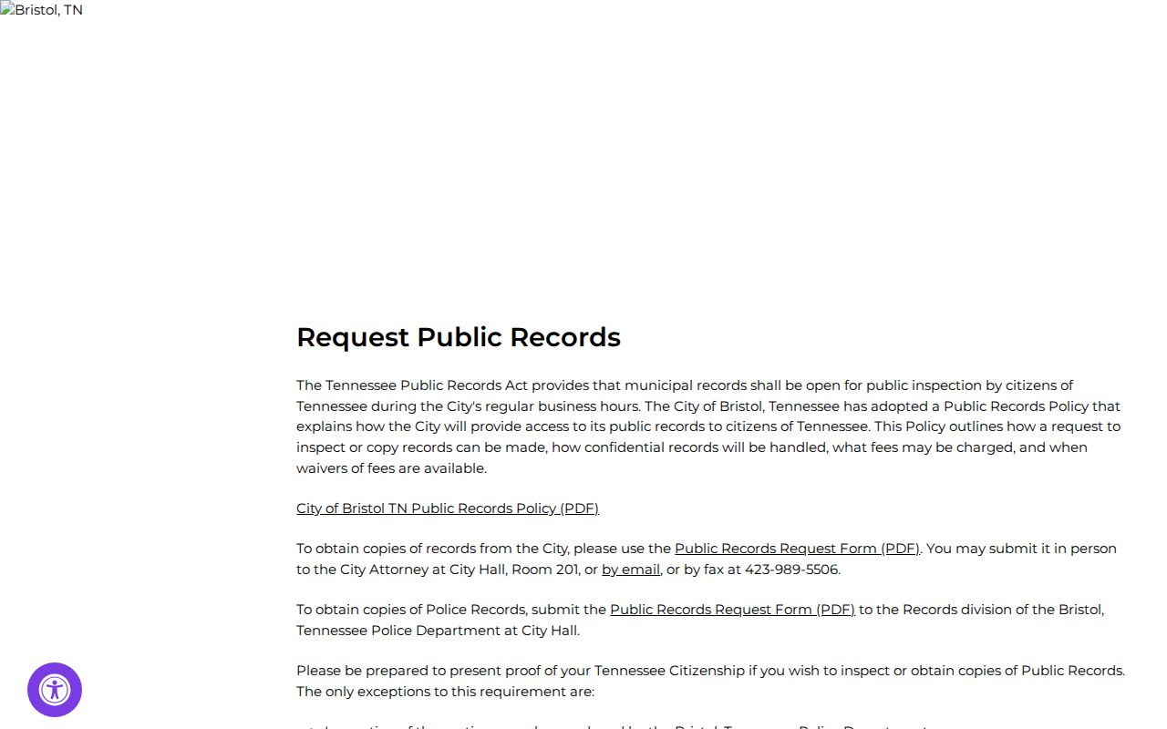 Bristol Sullivan County criminal records public request instructions