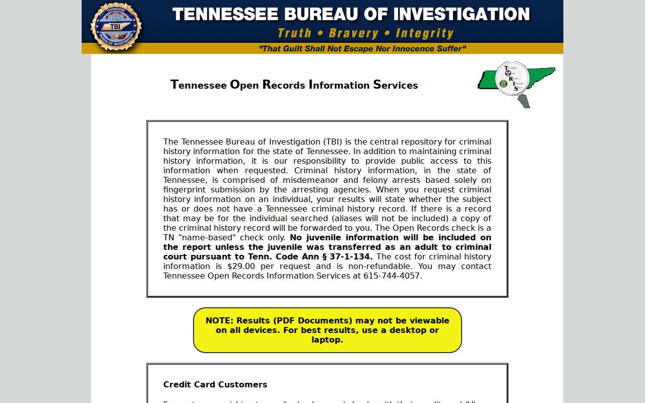 Sullivan County criminal history search through TBI TORIS