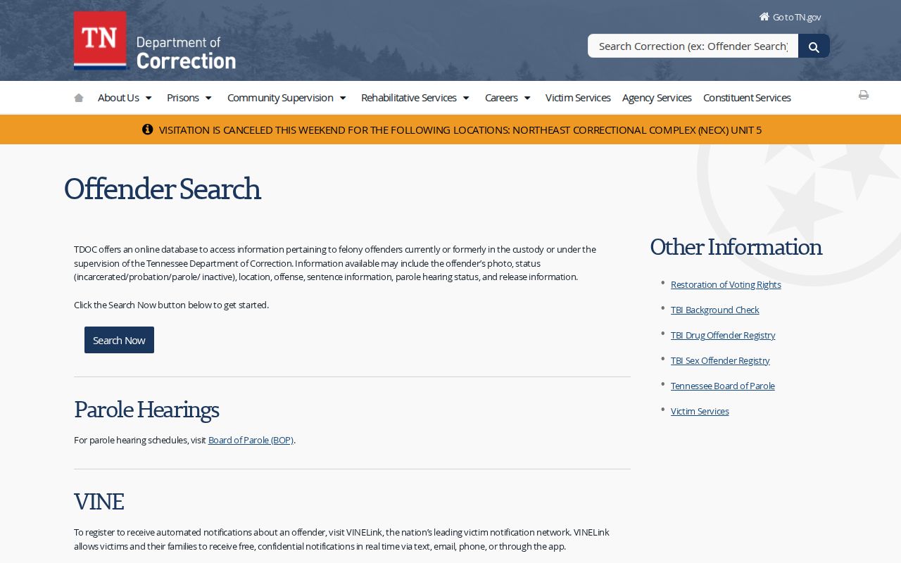 Sullivan County felony correction record search through TDOC FOIL