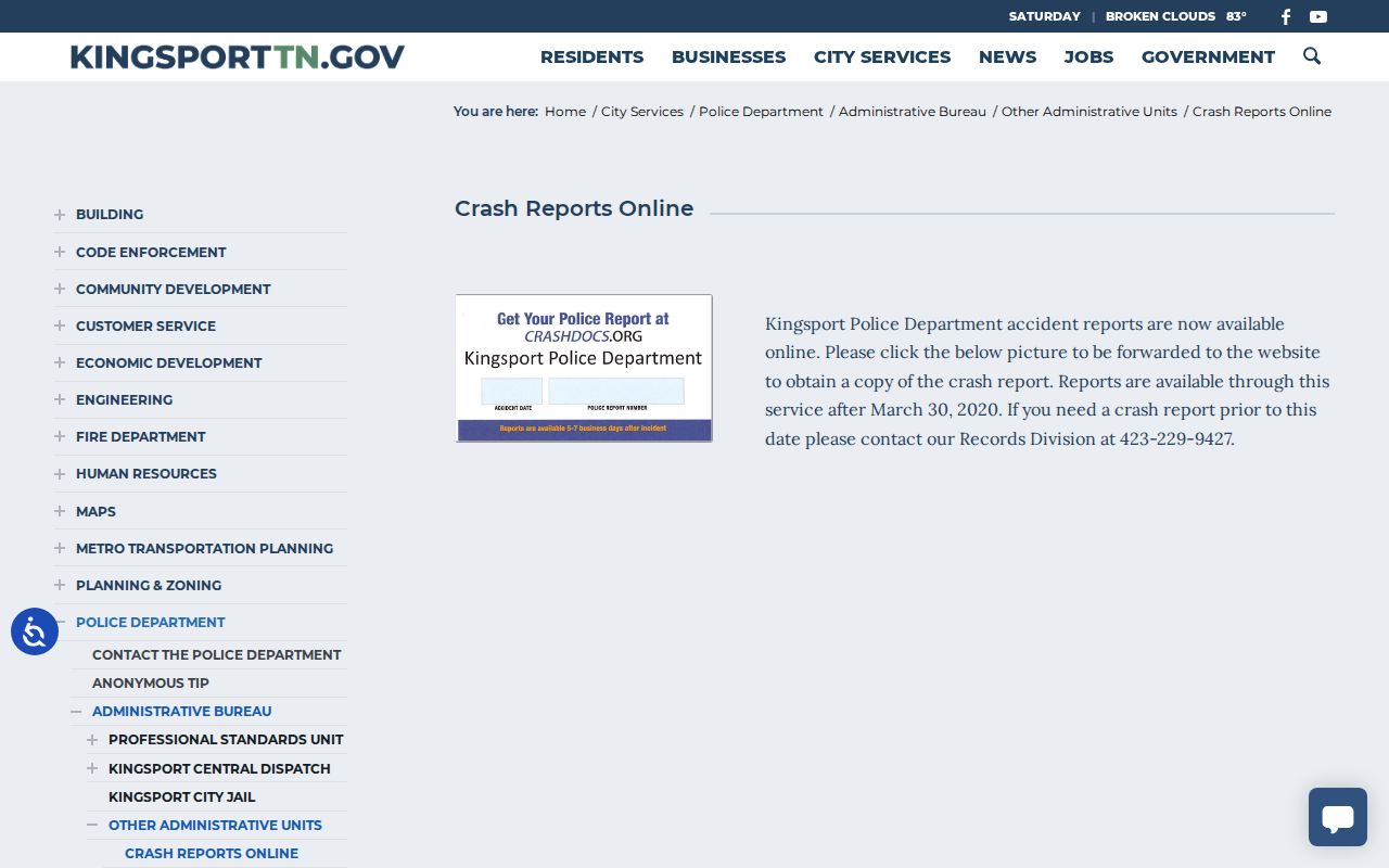 Kingsport Sullivan County police crash report records access
