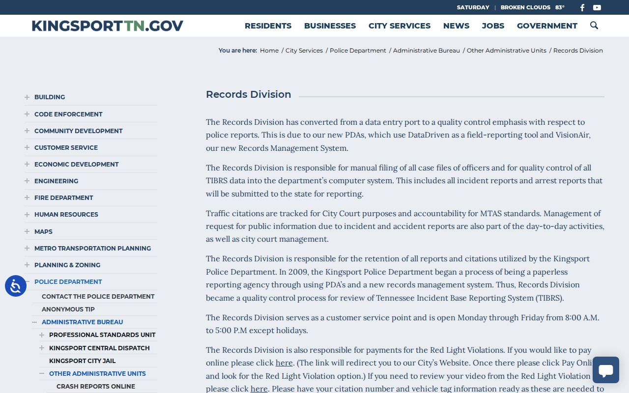 Kingsport Sullivan County criminal history Records Division information